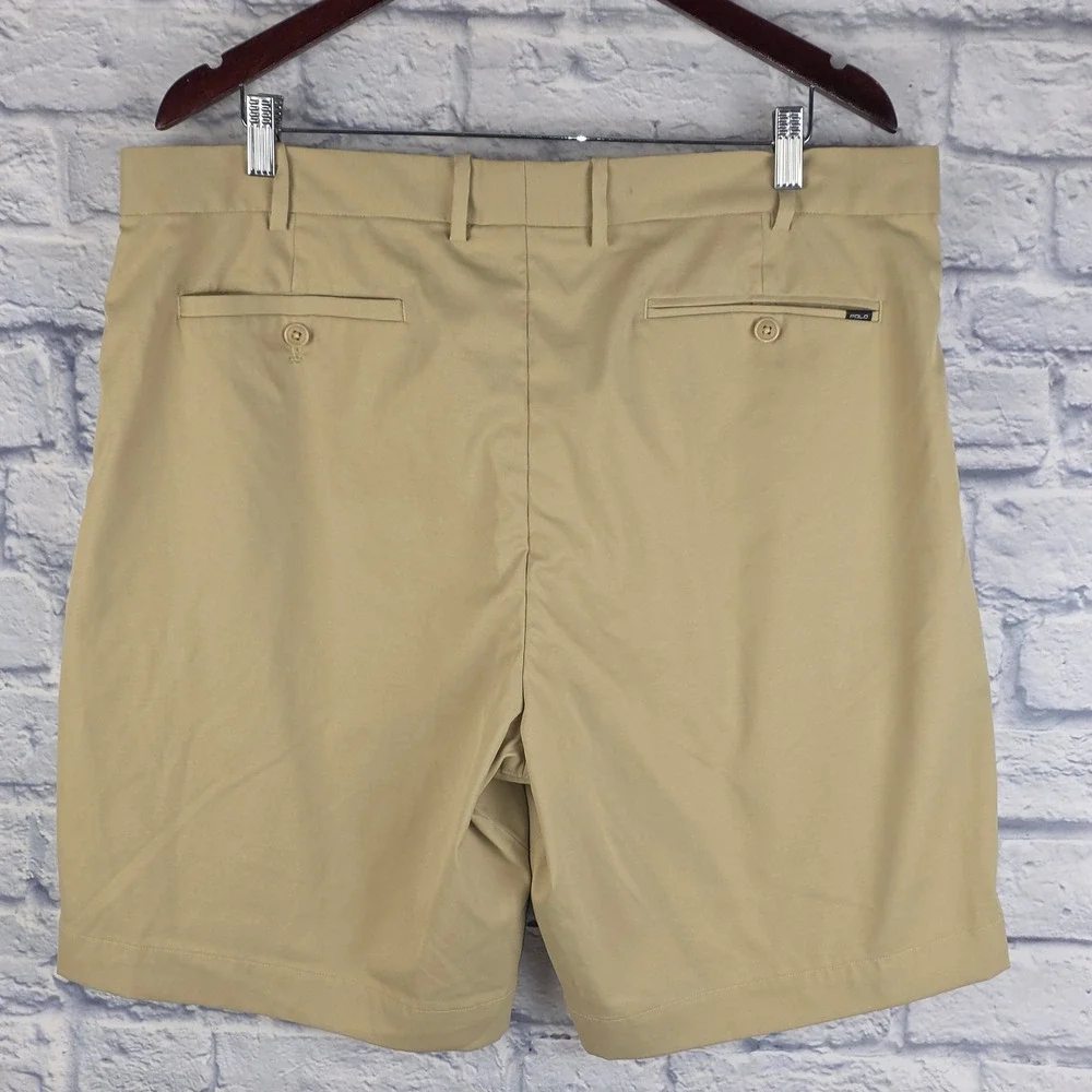 Polo Ralph Lauren Men Golf Shorts Tan Performance Khaki Flat Front Size 38